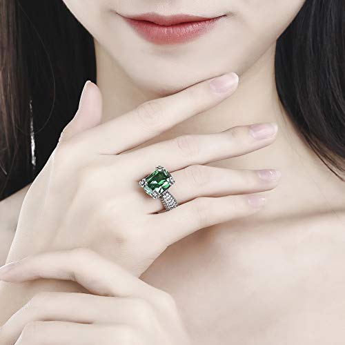 Vintage Black Oxidized Finished 925 Sterling Silver Rings for Women, Floral Statement Engagement Ring, Simulated Emerald Quartz Wedding Band Promise Ring for Her2
