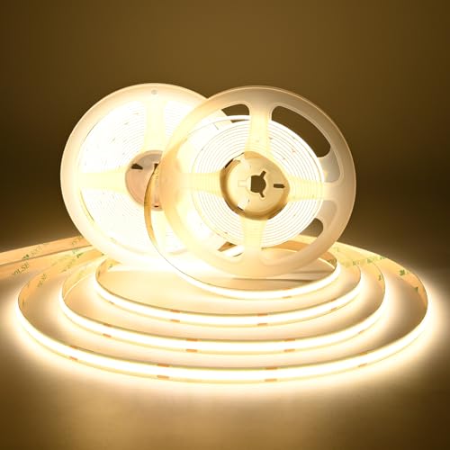 Image of COB LED Strip Lights UL Listed DC 24V LED Lights Flexible Super Bright LED Strips,2Pack 16.4ft 4000K Natural White,CRI 90+,2400LEDs High Density Uniform Light for Home Room Decor