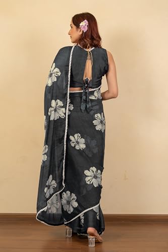Image of MIRCHI FASHION Women Saree Floral Print Chiffon | Lightweight Festive Occasion Sari for Farewell and Functions with Unstitched Blouse Piece