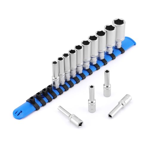 MIXPOWER 14 unidades de 1/4 pulgadas Drive Deep Impact Socket Set, 6 Point, CR-V, 4 mm-15 mm