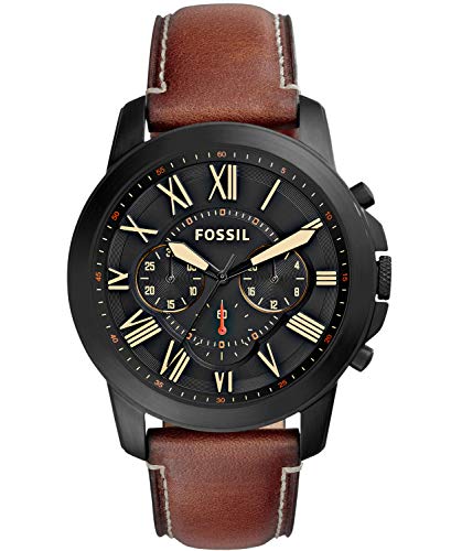 Fossil Men's Grant Stainless Steel Quartz Watch with leather Strap, BlackIP, 22
