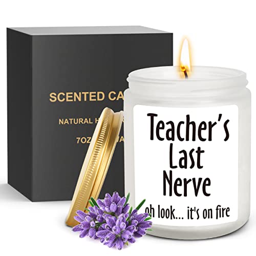 Teachers Last Nerve Candle - 7oz: Funny Gifts for Women & Men - Birthday Christmas Retirement & Thanksgiving