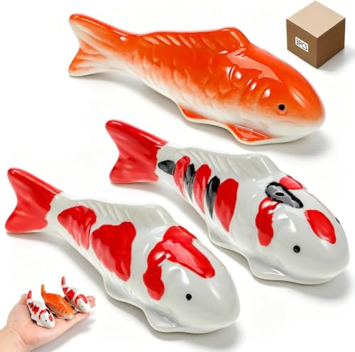 Image of Abaodam 3PCS Floating Fish Ceramic Koi Fish for Pond Fountain Garden Decor | Fake Fish china Glaze Craftsmanship Artificial Small Ceramic Figurines for Bird Bath Outdoor Water Decor
