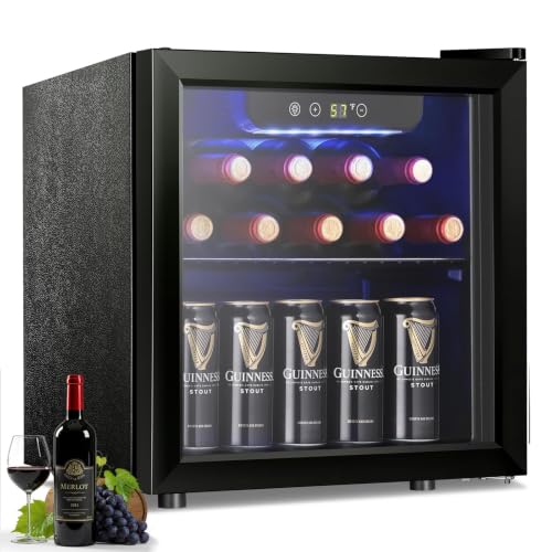 Image of Antarctic Star 12 Bottle /48 Can Wine Cooler /Cabinet, Mini Drink Fridge, Clear Front Glass Door Counter Top Red Cellar Beer Soda Bar Quiet Compressor LED Display 1.3 cu.ft. Black