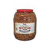 Great reusable barrel Bite-sized pretzels make this great for kids' lunches Pretzel snacks suitable for vegans