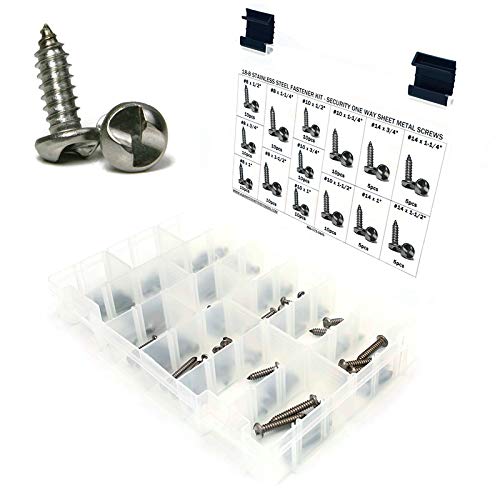 Stainless Steel Security Screw Kit - Tamper Proof One Way Round Head Sheet Metal Screws - 121 Pieces