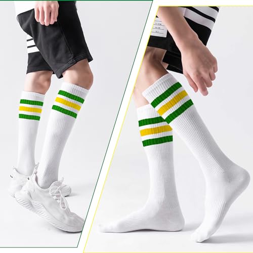 Image of 10 Pieces Striped Sweatbands and Striped Socks Set Headbands Wrist Sweat Bands for Men and Women Sports 80s 90s Fitness