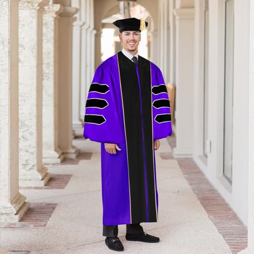 Image of Unisex Doctoral Graduation Gown with Gold Piping | Academic doctoral Cap and Gown for Graduation Ceremony