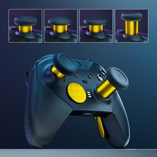 Image of 14-in-1 Controller Accessories Kit Compatible with Xbox Elite Series 2, 6 Premium Metal Thumbsticks, Swap Joysticks, 4 Interchangeable Paddles, 2 D-Pads, 1 Tool & 1 Storage Bag (Bright Gold)