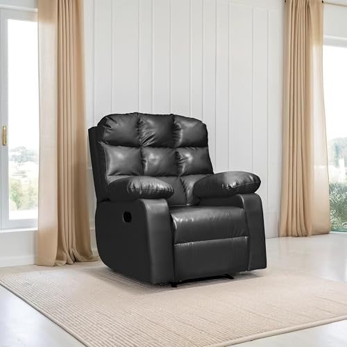 Image of Lumina 1 Seater Recliner | Single Sofa Chair for Living Room Comfort | Ergonomic Design (Leatherette - Black)