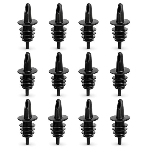 EHOMEA2Z Bottle Pour Spouts 12 Pack – Free Flow Liquor, Olive Oil, Coffee Syrup & Shaved Ice Bottle Pour Spouts – Leak Resistant Plastic Speed Pourers (12,Black)