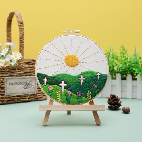 Image of Louise Maelys Embroidery Kits for Beginners,Cross Stitch Kit for Adults,DIY Needlepoint with Easter Christian Sunrise Flowers Pattern