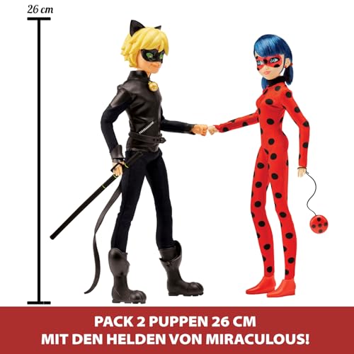 BANDAI - Miraculous Ladybug - Pack mit 2 26 cm Gelenkpuppen - Schatulle Ladybug und Cat Noir - Miraculous Spielzeug Puppe - Kinderspielzeug ab 4 Jahren - P50365