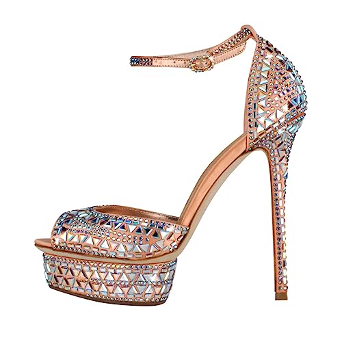 XYD Women Sparkling Bejeweled Platform Evening Heels Peep Toe Stiletto Sandals Ankle Strap Crystal Party Pumps Shoes2