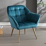 Wahson Sillón de Terciopelo Elegante Butaca Moderna con Patas Doradas,Silla Individual de Ocio con Apoyabrazos para Dormitorio/Salón (Turquesa)