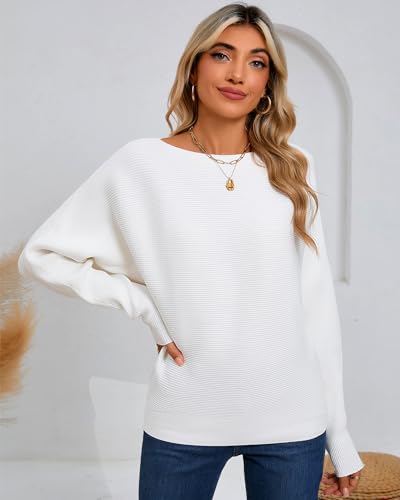 Ficerd 2 Pack Women's Fall Sweaters 2025 Boat Neck Dolman Bat Wing Long Sleeve Knitted Sweaters Casual Pullovers Tops3