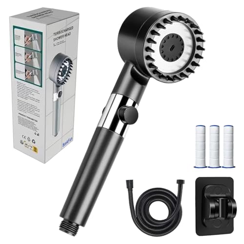 Duschkopf mit Filter, Hochdruck Handbrause mit 3+1 Strahlarten, Filtration in 6 Schichten, Duschbrause mit Stoppfunktion, mit 1.5M Brauseschlauch und Ständer, für Hartes Wasser/Bakterien/Rest-Chlor Duschkopf mit Filter, Hochdruck Handbrause mit 3+1 Strahlarten, Filtration in 6 Schichten, Duschbrause mit Stoppfunktion, mit 1.5M Brauseschlauch und Ständer, für Hartes Wasser/Bakterien/Rest-Chlor