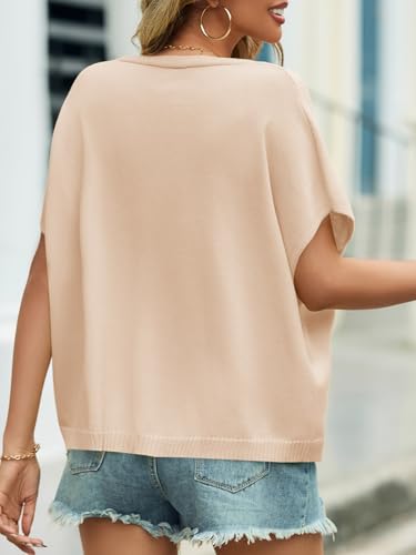 Image of Saodimallsu Womens Summer Oversized Cardigans Batwing Short Sleeve Lightweight Button V Neck Casual Knit Sweater Tops