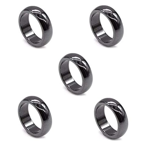 Home Holic 5 Pieces Hematite Rings, Black Hematite Basic Ring Band, Anxiety Balance Root Chakra Absorbs Negative Energy Jewelry Gifts Energy Crystal Therapy for Women Men Unisex Cover