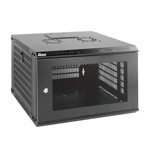 Image of Tecmojo 6U Wall Mount Rack Network Cabinet for 19 inch IT Equipment,with Lockable Mesh Door and Side Panels,Cooling Fan,450mm Depth (Standard 6U /450mm Deep), Mesh /Black