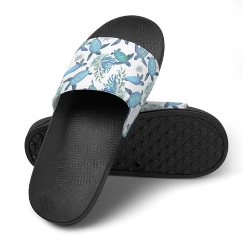 Watercolor Cute Sea Turtles Womens Slide Sandals Non Slip Summer House Slippers for Girls Slip-on Flip Flops4