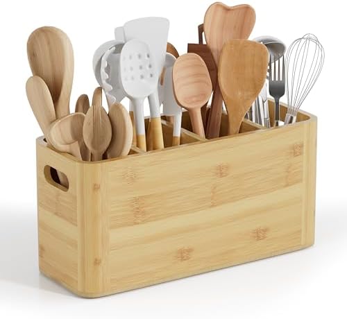 Bamboo Utensil Holder for Kitchen Counter, Extra Large Utensil Or...