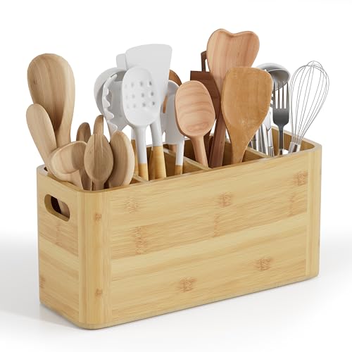 Segtenant Bamboo Utensil Holder for Kitchen Counter, Extra Large Utensil