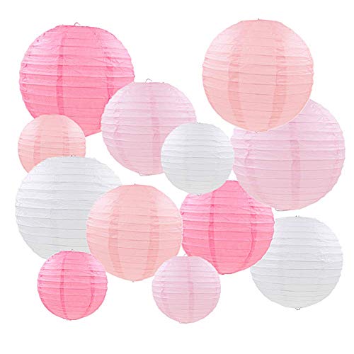 Mondeer Papierlaternen, 12 STÜCKE Rosa Chinesische Runde Laterne Ballon Hängen Dekorationen mit Verschiedenen Größen für Hochzeit Geburtstag Baby Shower Party Home Decor-6'8' 10'
