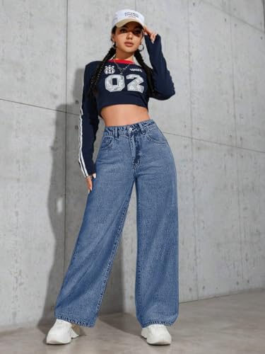 Image of Celary Women High Waisted Wide Leg Jeans||Stretch Denim Palazzo Pants||Casual Loose Fit Straight Jeans for Women & Girls