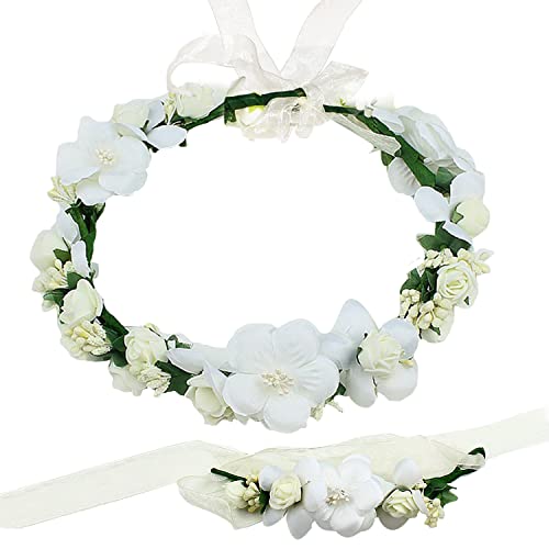 Coronas de Flores Diademas de Flores Diadema Floral De La Guirnalda Banda Flor Muñeca para Bodas Festivales Turismo Mujer o Niñas(2 piezas) Cover