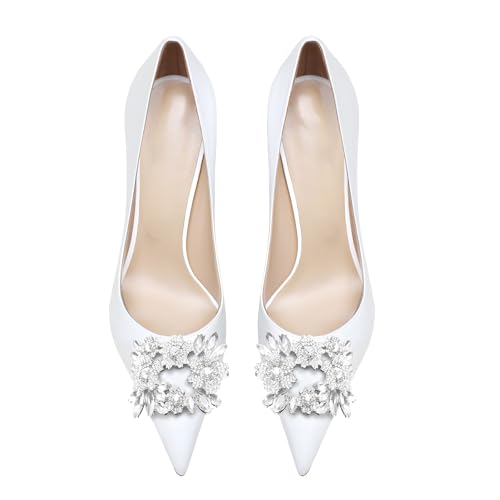 Image of Women's Pointed Toe Shallow Mouth Sexy Square Buckle Rhinestones 10cm Stiletto Heels Slip-on Wedding Party Banquet Big Size Shoes