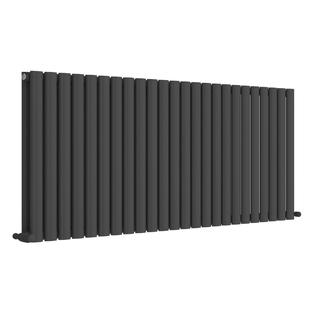 iBathUK Strata Wall-Mounted Horizontal Double Oval Panel Radiator, 24-Column Steel High Thermal Output Hydronic Central Heating, Designer Modern Radiator in Matt Anthracite, 600 ร 1416mm โ image 1