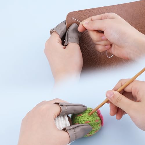 4 pares de agulhas feltragem tricô protetor de dedo de couro protetor de dedo bordado crochê proteto