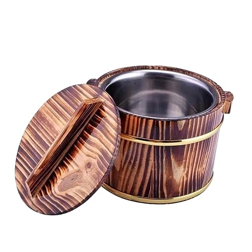 VINTORKY 1Pc Creative Wooden Barrel Sushi Bowl with Lid Vegetable Bucket Inner Tofu Bowl for Food Storage Stylish