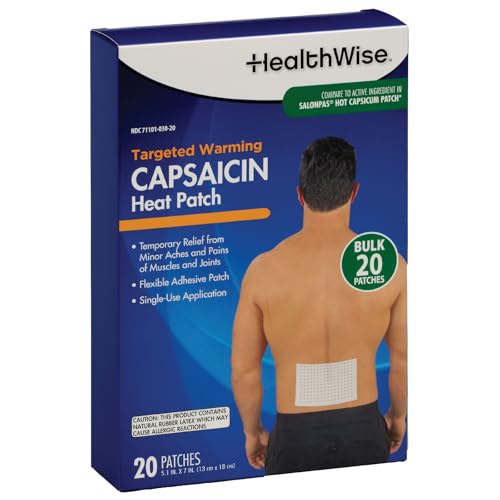 HealthWise Targeted Warming Capsaicin Heat Patch | Back & Large Areas | 20-Count | 5.25 x 7 | Topical Analgesic | Soothes Minor Aches and Pains