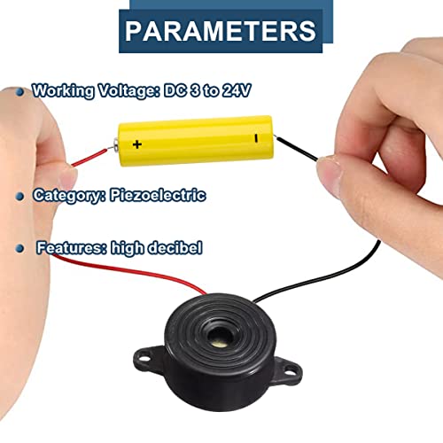 DAOKAI 10Pcs Electronic Buzzer DC 3-24V Piezo Buzzer Alarm with Wire Leads High Decibels Active Sounder Continuous Sound Beep with Spring Screw Connector - Image 2