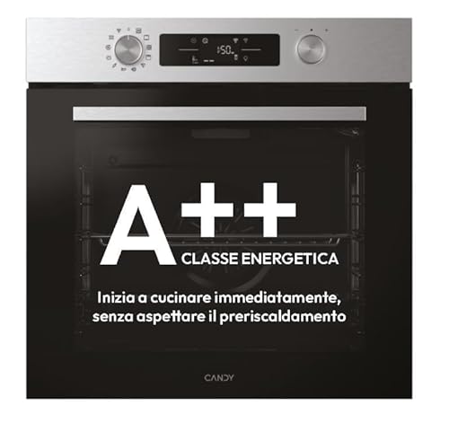 Candy Bake 800 Forno da Incasso Elettrico Ventilato 78L, Wi-Fi + App hOn, AirFry, Funzione Pizza 300°C, 12 Funzioni, 6 Livelli, Classe A++, 59,5x59,5x56,8 cm, Inox - CA6 N3B1HTX