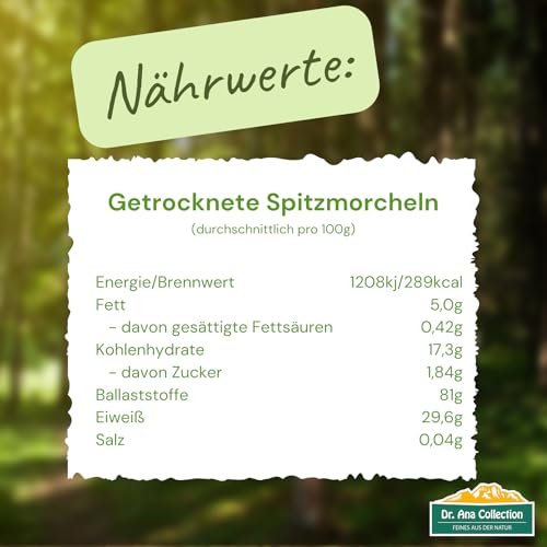 Dr. Ana Collection - getrocknete Spitzmorcheln Bruch - gebrochene Köpfe ohne Füße (100g) | Premium-Qualität | handverlesen | aus europäischer Wildsammlung | ohne Zusatzstoffe -100% naturbelassen