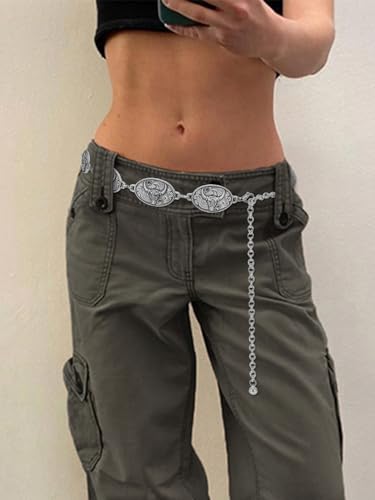 Women Chain Belts For Dresses Jeans Western Cowgirl Waist Links Belt Adjustable Metal Concho Belt4