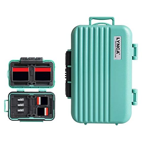 LYNCA Memory Card Case Holder, Memory Card Hard Protector Case Professional Water-Resistant Anti-Shock Compact Camera Card Hard Storage Box for 8 SD Cards 4 CF Cards 12 Micro SD/TF Cards (Green) Cover