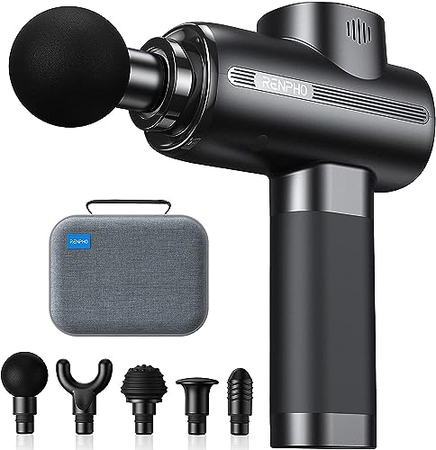 Pistola de Masaje Muscular, RENPHO Massage Gun Eléctrica Masajeador de Músculos, Pistola Masajeador Potente hasta 3200rpm, Muscular Massage Gun de Tejido Profundo Masaje de oficina en casa