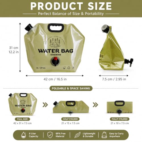 Image of HIKEMAN 8L Collapsible Water Bag with Spigot & Handle - BPA-Free Portable Camping Water Container