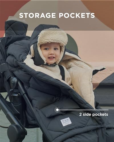 Image of 7AM Enfant Stroller Blanket 212 - Adjustable Baby Car Seat Zipped Blanket for Babies Winter, Unisex Multi Purpose Fleece Lined Warm Hooded Toddler Footmuff Water Repellent | (6M - 4T)