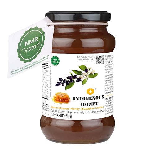 Image of INDIGENOUS HONEY Organic Jamun Honey Pure Unprocessed 17.64 Glass Jar | Raw Natural Sugar Free Monofloral Unfiltered Honey Pack of 1