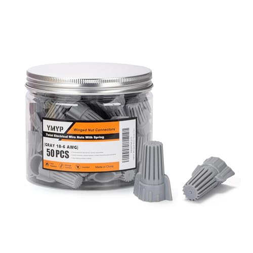 50PCS Winged Wire Nut Connector - AWG 18-6 Gray - Insulated Insert Twist Electrical Wire Terminal with Spring, Portable Wire Caps for Quick Connection