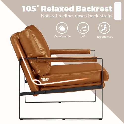 Sillón tapizado marrón con estructura metálica miniatura 6