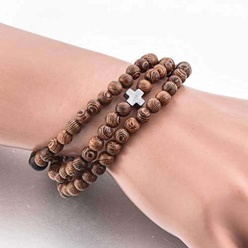Christian Prayer Beads Rope Bracelet | Wooden Beads + Hematite Cross | Women Men Children | Great Gift for any Occasion!2