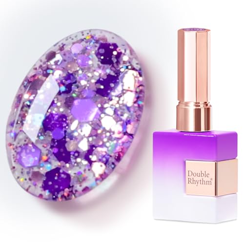 Double Rhythm 15ML Glitter Gel Polish Shimmer Reflective Holographic Color Magnetic for Nail Art Salon DIY at Home (Sparkle Purple-B1217)