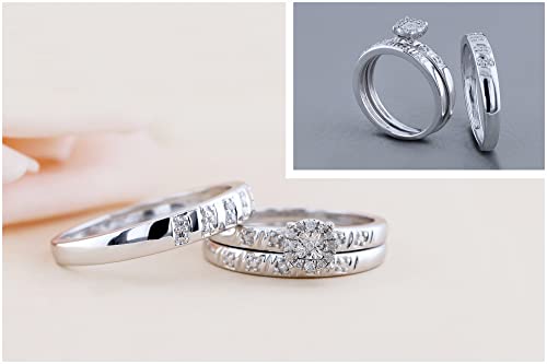 Dazzlingrock Collection 0.10 Carat (cttw) Round White Diamond Halo Illusion Wedding Trio Ring Set for Men & Women in 925 Sterling Silver2