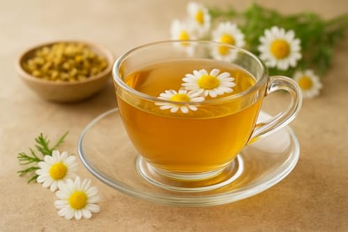 Image of BrewPeaks Organic Chamomile Flower Tea | 100% Natural Dried Flowers | Caffeine-Free Herbal Tea for Relaxation, Better Sleep, Calming Mind & Digestion Support | Anti-Inflammatory Loose Tea (25g)